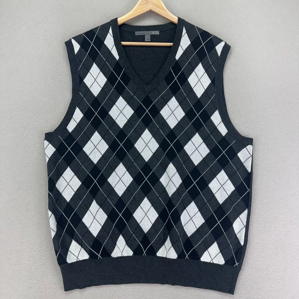 Vintage Y2K Old Navy‎ Sweater Vest Mens XL Argyle Punk Goth Emo V-Neck